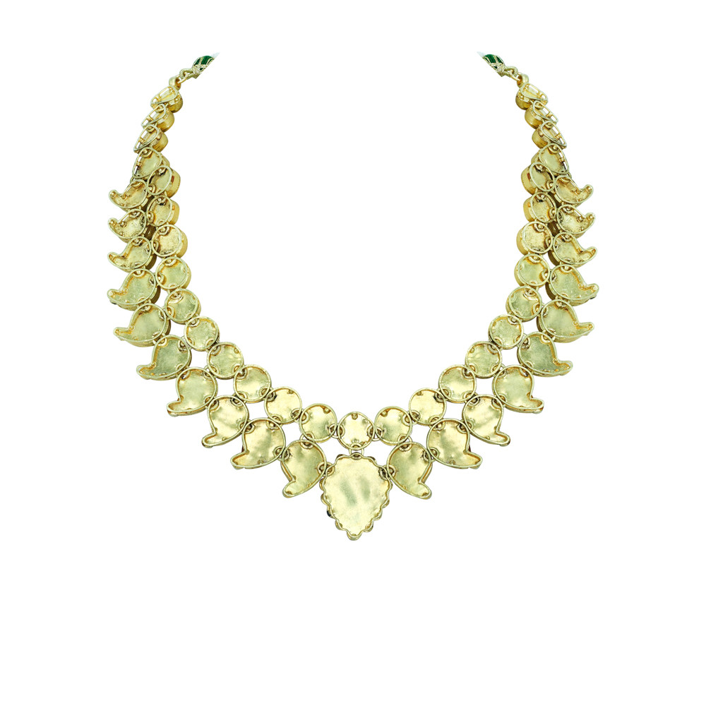 Green Enamel Polki Necklace with Bud Design